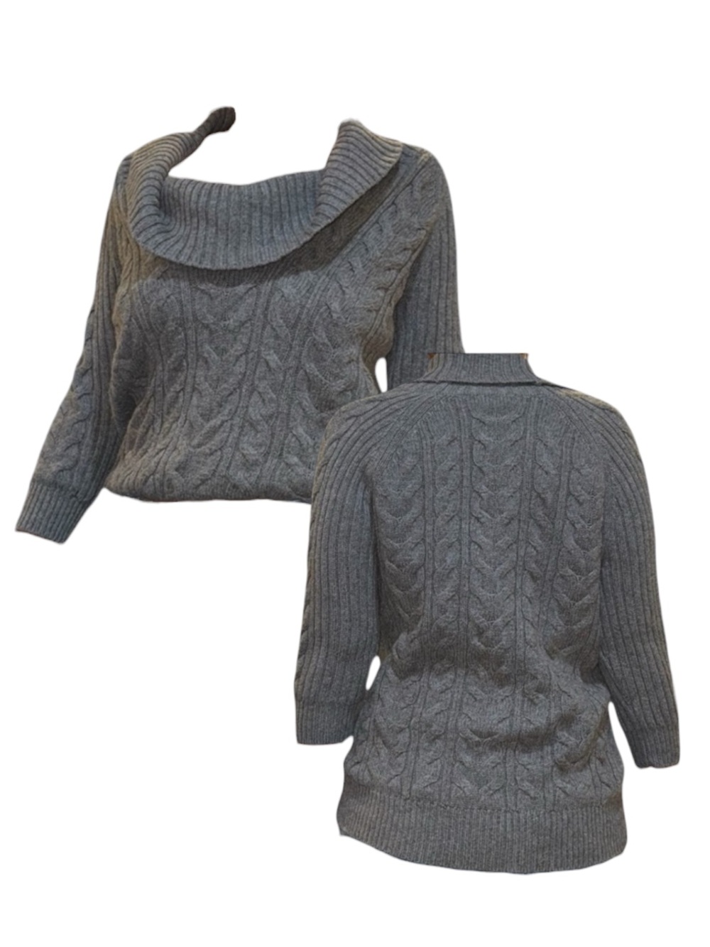Gray Cable Knit Cowl Neck Sweater